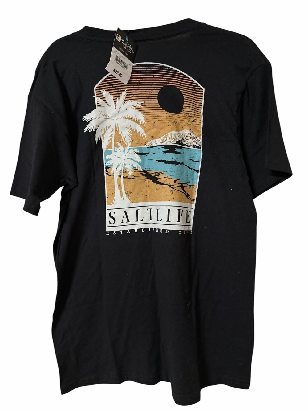 Salt Life Black Short-Sleeve Tee with Palm Sunset Graphic